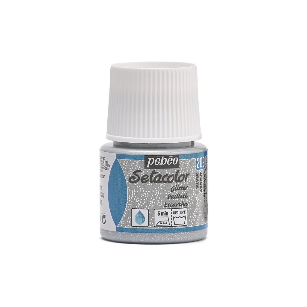 Pébéo Peinture pour Tissus SETACOLOR TISSUS CLAIRS PAILLETES 45 ML ARGENT Vue de face