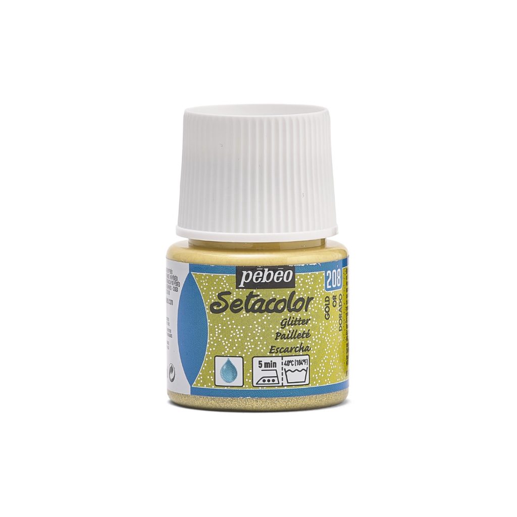 Pébéo Peinture pour Tissus SETACOLOR TISSUS CLAIRS PAILLETES 45 ML OR Vue de face