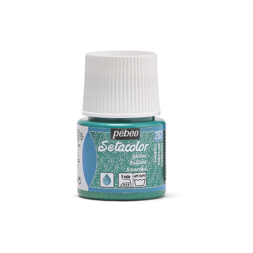 Pébéo Peinture pour Tissus SETACOLOR TISSUS CLAIRS PAILLETES 45 ML EMERAUDE Vue de face
