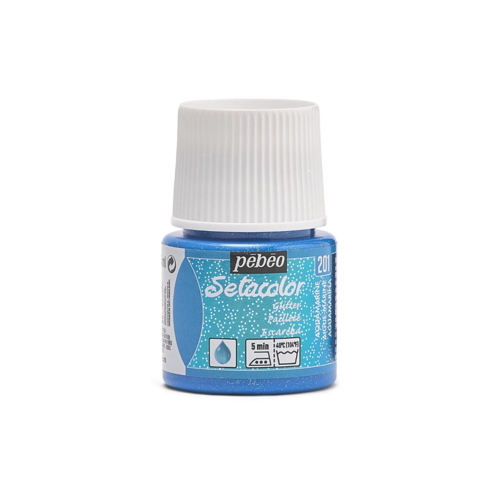 Pébéo Peinture pour Tissus SETACOLOR TISSUS CLAIRS PAILLETES 45 ML AIGUE MARINE Vue de face