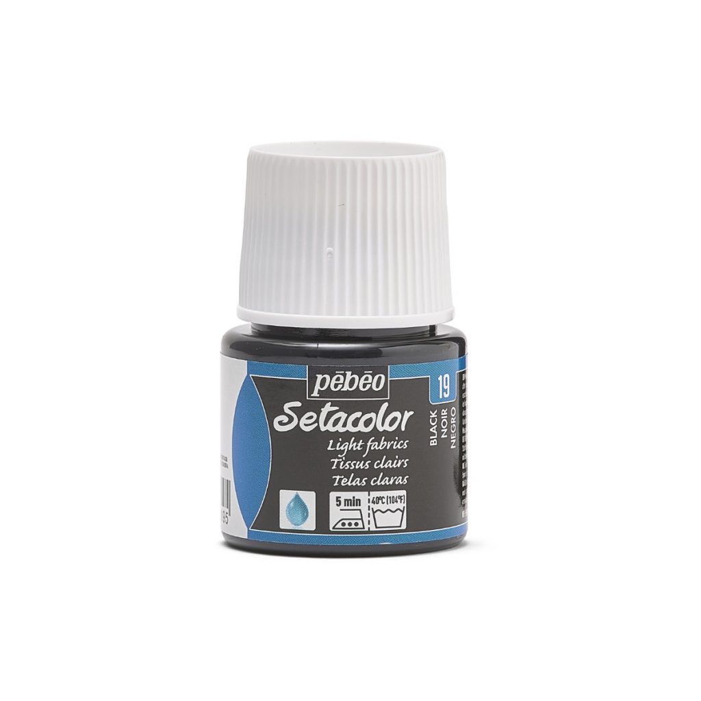 Pébéo Peinture pour Tissus SETACOLOR TISSUS CLAIRS 45 ML NOIR Vue de face