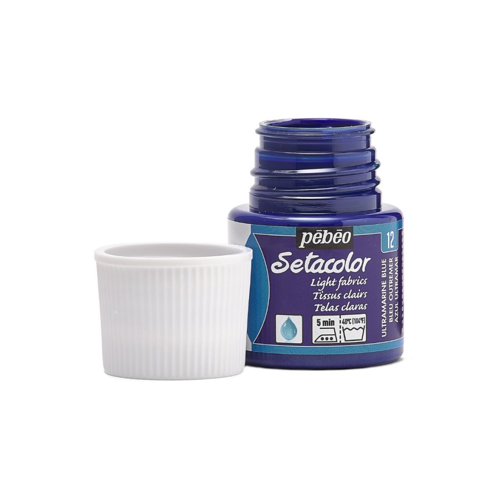 Pébéo Peinture pour Tissus SETACOLOR TISSUS CLAIRS 45 ML BLEU OUTREMER Bouchon ouvert