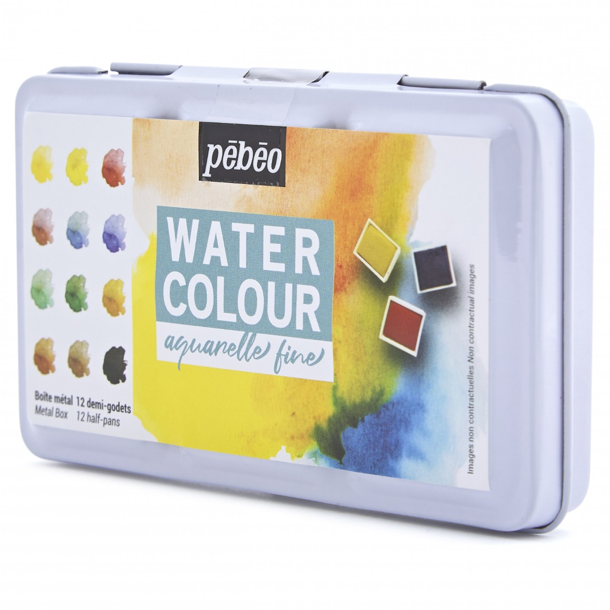 Pébéo AQUARELLE FINE BOITE POCKET METAL 12 DEMI GODETS Vue de gauche