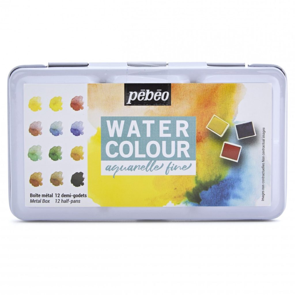 Pébéo AQUARELLE FINE BOITE POCKET METAL 12 DEMI GODETS Vue de face