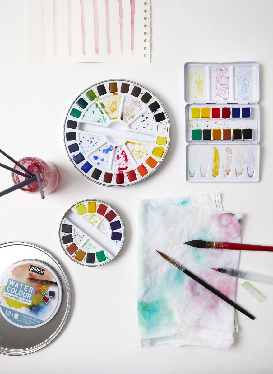 Boîte de 48 Aquarelles en godets + pinceau à réservoir d'eau | Peinture