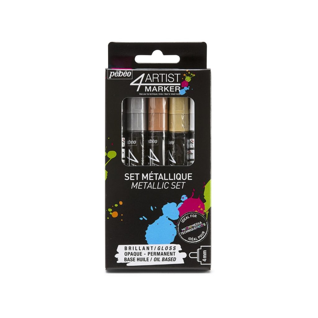 Pébéo Set Marqueur à l'Huile 4ARTIST MARKER SET 5 POINTES 4 MM ASSORTIMENT METALLIQUE Vue de face