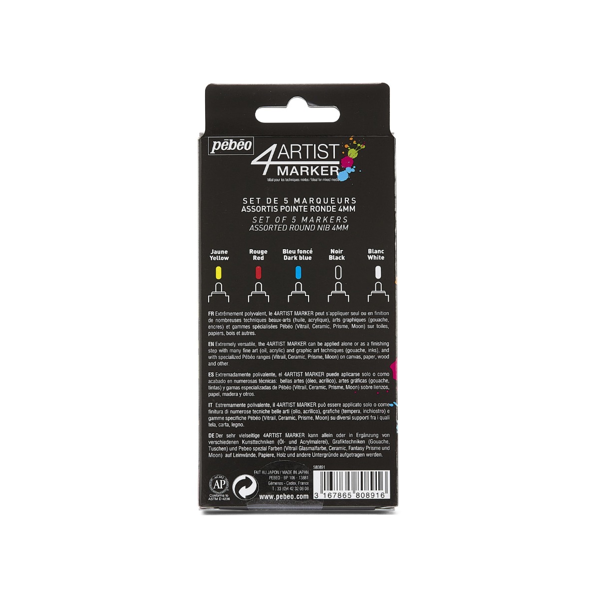 Pébéo Set Marqueurs à l'Huile 4ARTIST MARKER SET 5 POINTES 4 MM ASSORTIMENT BASIQUE Vue de dos