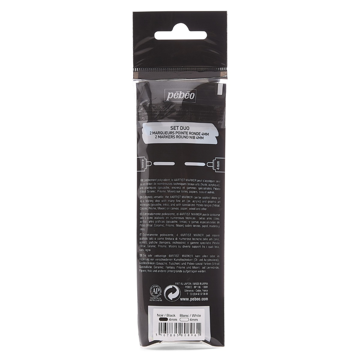 Pébéo Set Marqueurs à l'Huile 4ARTIST MARKER SET DUO 4 MM+4 MM NOIR + BLANC Vue de dos