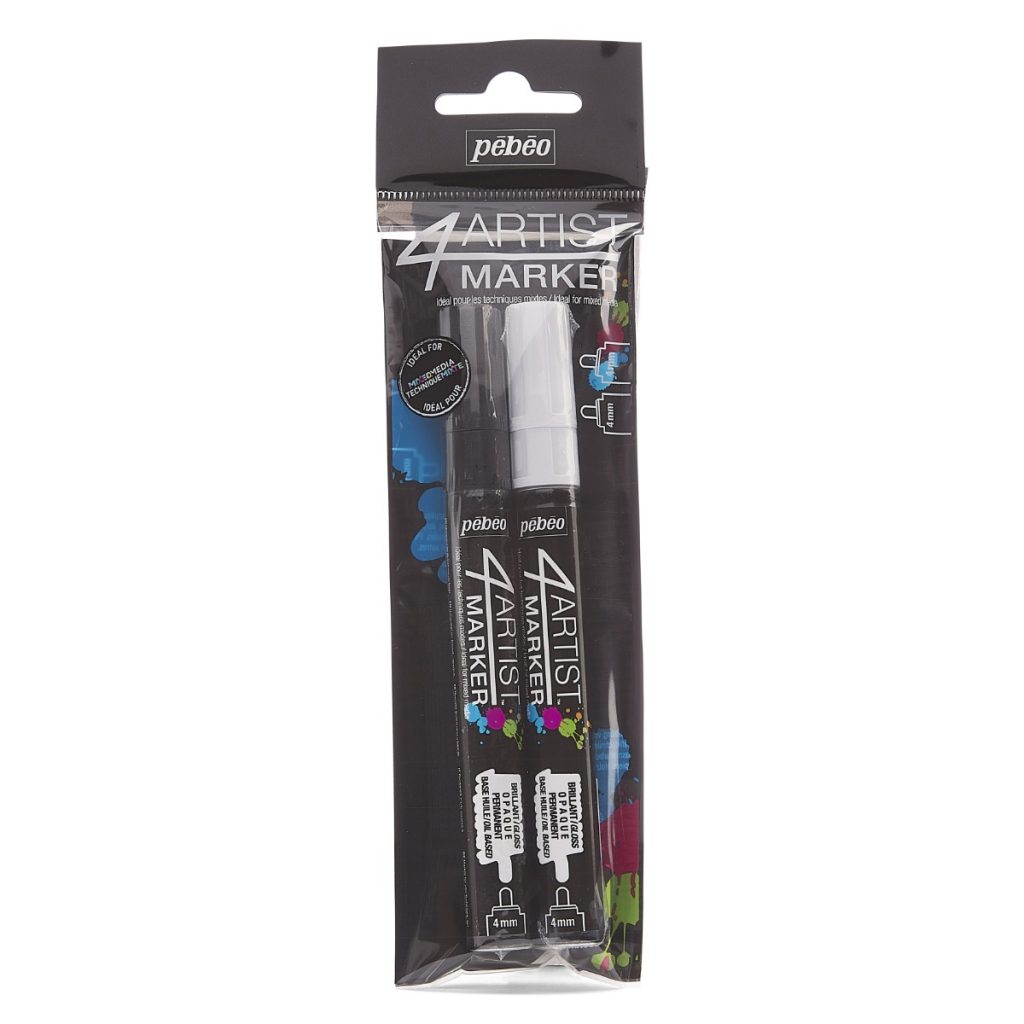 Pébéo Set Marqueurs à l'Huile 4ARTIST MARKER SET DUO 4 MM+4 MM NOIR + BLANC Vue de face