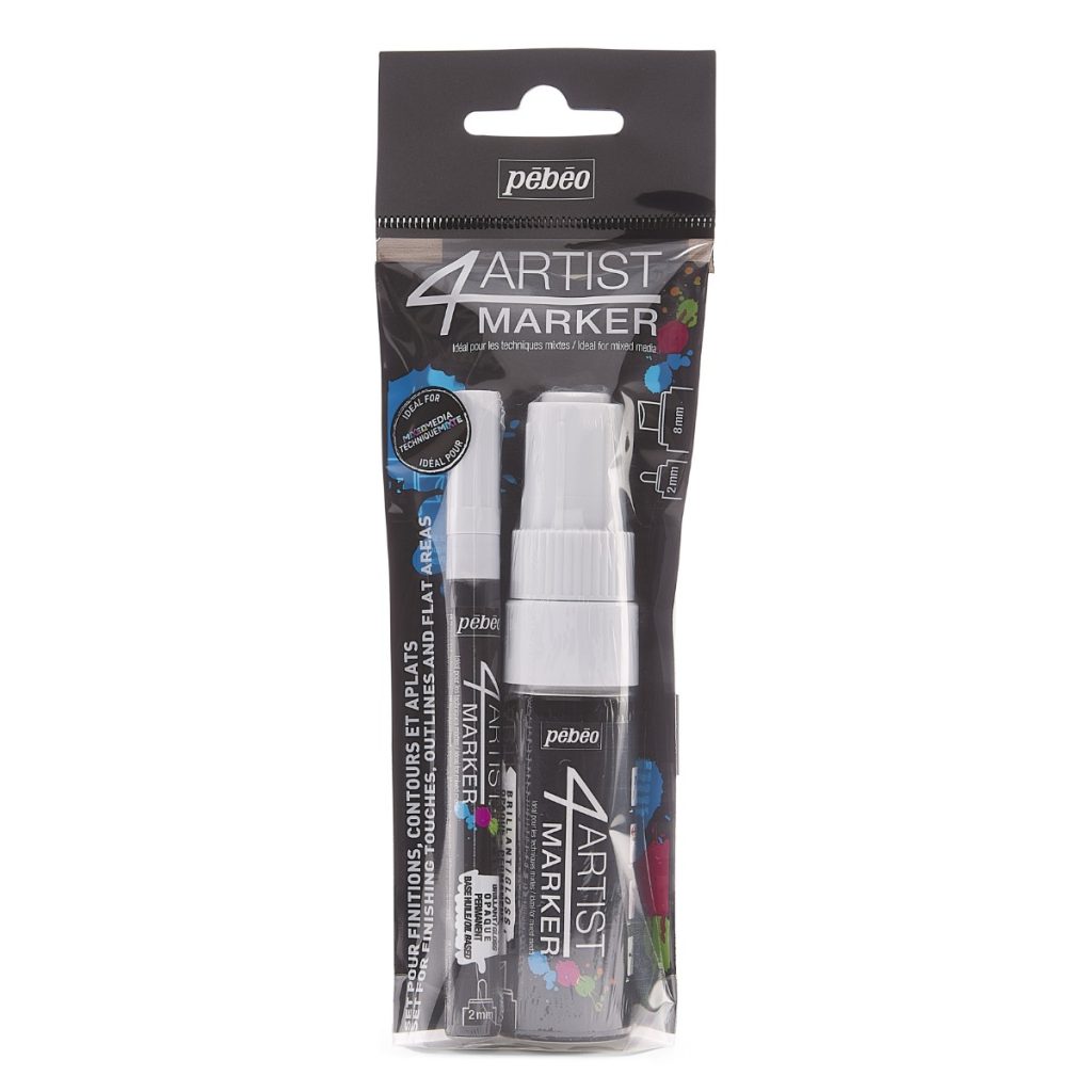 Pébéo Set Marqueur à l'Huile 4ARTIST MARKER SET DUO 2+8 MM BLANC Vue de face