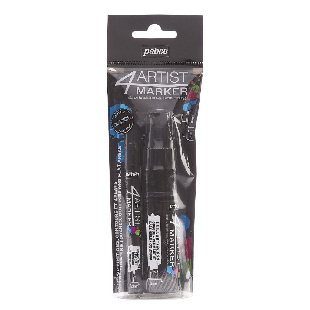 Pébéo Set de Marqueur à l'Huile 4ARTIST MARKER SET DUO 2+8 MM NOIR Vue de face