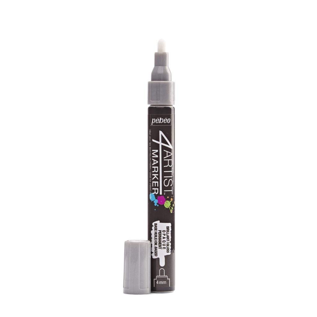 Pébéo Marqueur à l'Huile 4ARTIST MARKER 4 MM RONDE ARGENT Bouchon ouvert