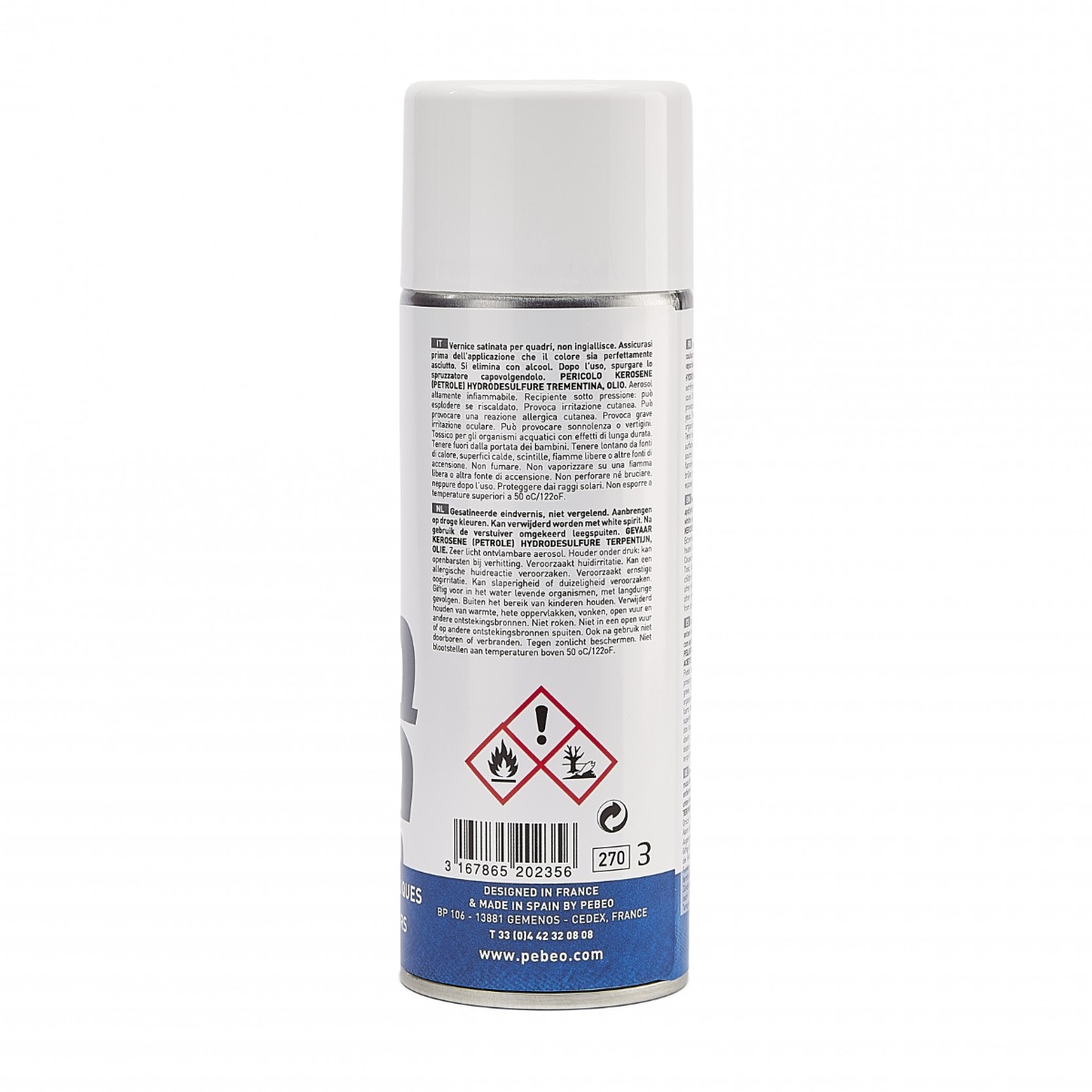 Pébéo ARTIST ACRYLICS 200 ML VERNIS ACRYLIQUE SATINÉ PHASE SOLVANT EN SPRAY Vue de dos