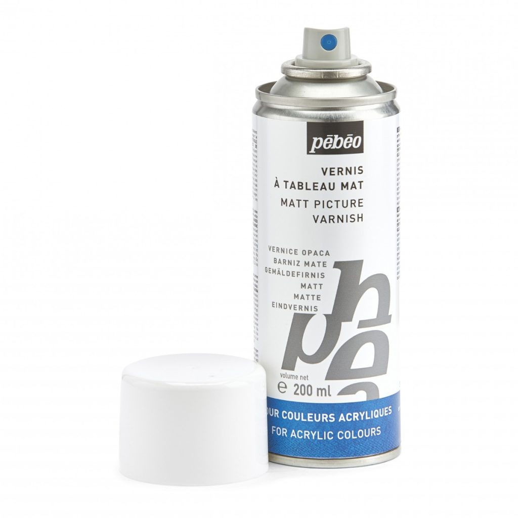 Pébéo ARTIST ACRYLICS 200 ML VERNIS MAT PHASE SOLVANT EN SPRAY Bouchon ouvert