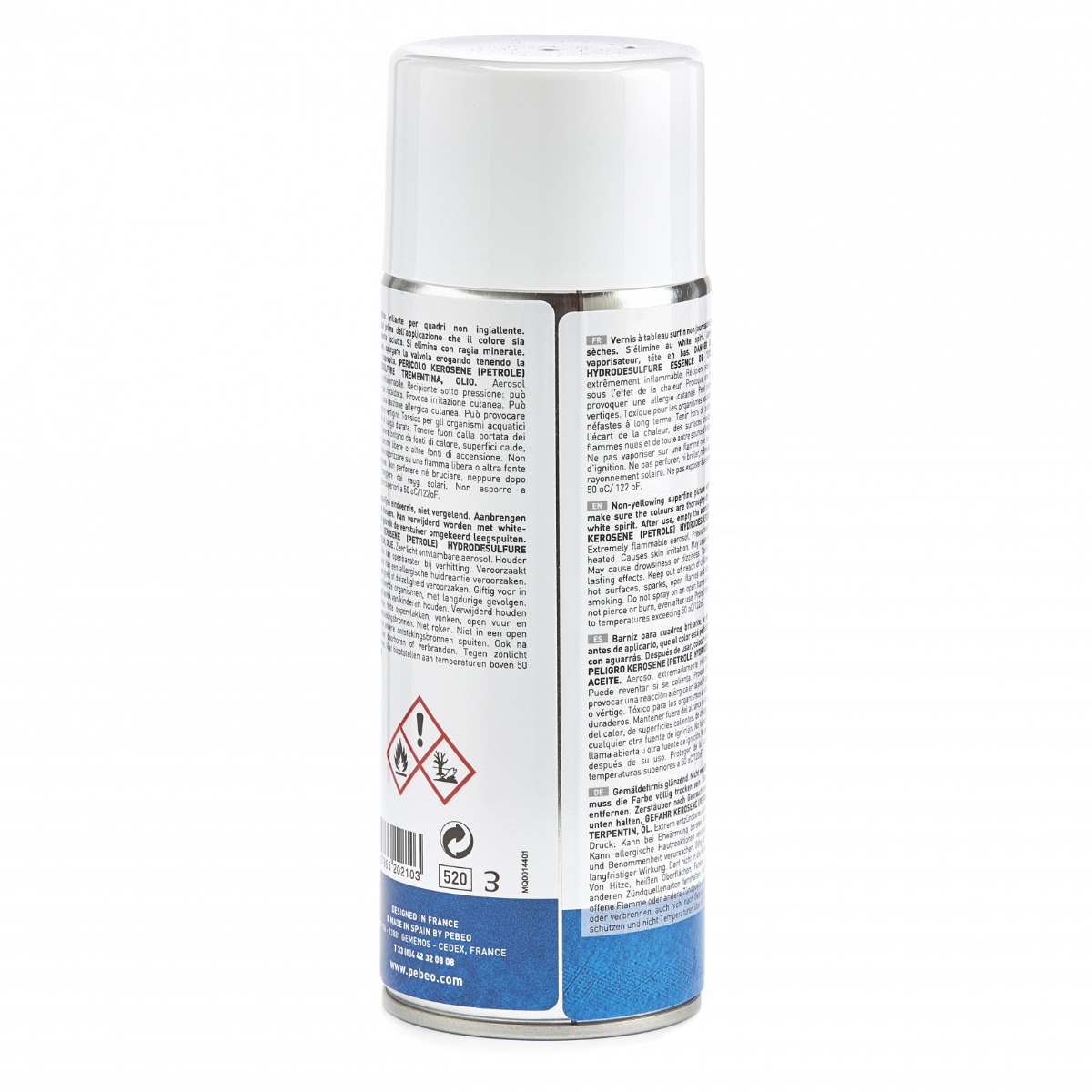 Pébéo ARTIST ACRYLICS 400 ML VERNIS BRILLANT PHASE SOLVANT EN SPRAY Vue de dos