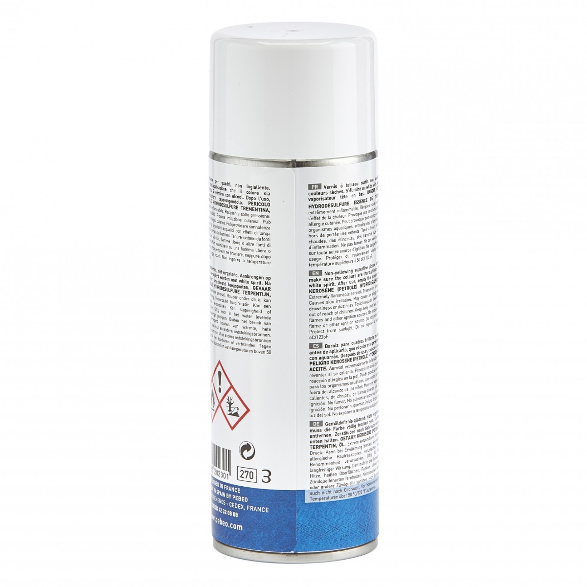 Pébéo ARTIST ACRYLICS 200 ML VERNIS BRILLANT PHASE SOLVANT EN SPRAY Vue de dos