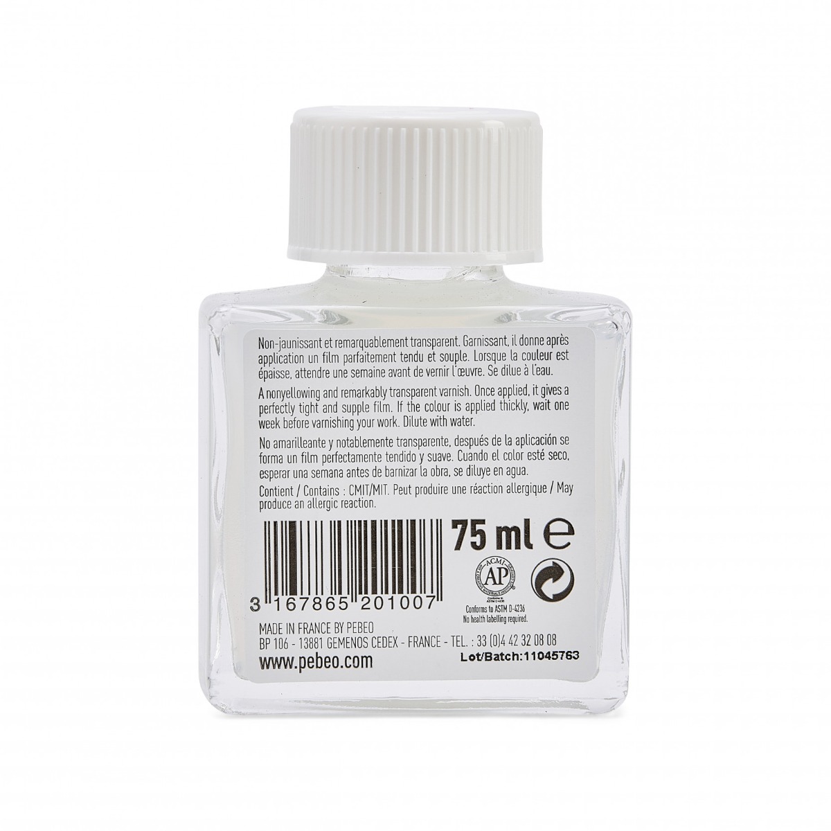 Pébéo ARTIST ACRYLICS 75 ML VERNIS BRILLANT PHASE AQUEUSE Vue de dos