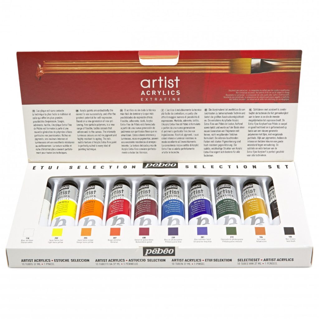 Pébéo Coffret Peinture Acrylique ARTIST ACRYLICS ETUI SELECTION Set Ouvert