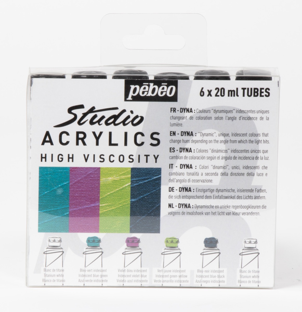 Pébéo ACRYLIC STUDIO PACK DYNA 6 Tubes de 20 ML Vue de dos