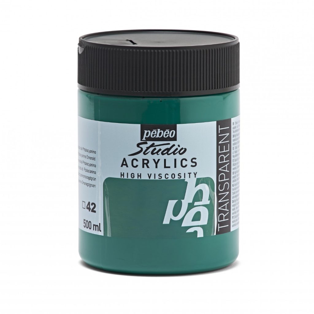 Pébéo ACRYLIQUE FINE STUDIO ACRYLICS 500 ML EMERAUDE DE PHTALOCYANINE Vue de face