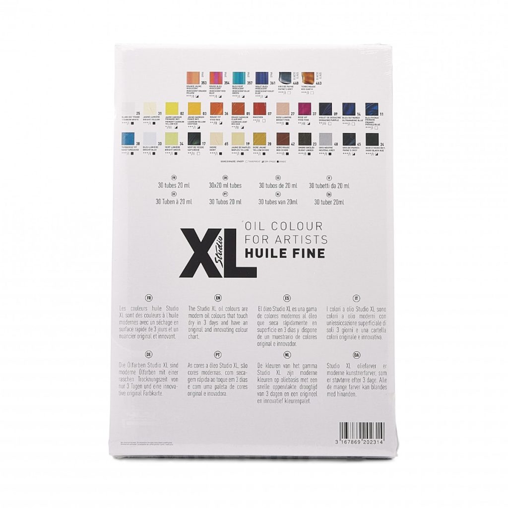 Pébéo HUILE FINE XL ETUI 30 TUBES DE 20 ML ASSORTIS ET PINCEAU Vue de dos