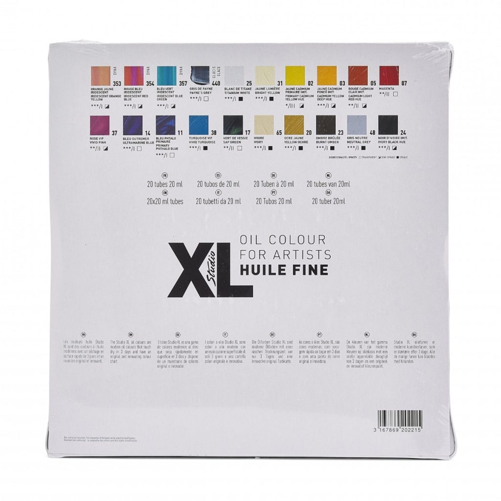Pébéo HUILE FINE XL ETUI 20 TUBES DE 20 ML ASSORTIS ET PINCEAU Vue de dos